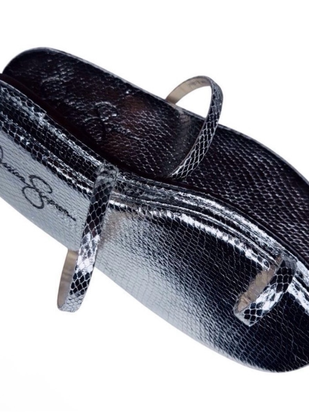 Jessica Simpson Metallic Silver Snake-Embossed Women's Flip Flops